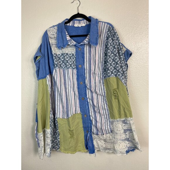 Bluevelvet Patchwork Poncho Top size M/ L Artsy Hippie Lagenlook Boho Peasant - Picture 3 of 16